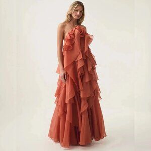 Aje Pandorea Layered Coral Clay Maxi Dress